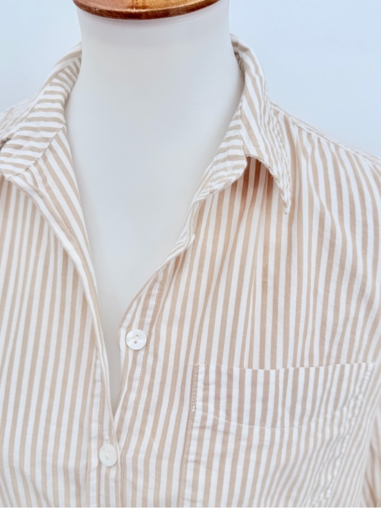 TUCKERNUCK Adair Tan White Striped Boyfriend Blouse in Beachwood Stripe - Picture 5 of 7